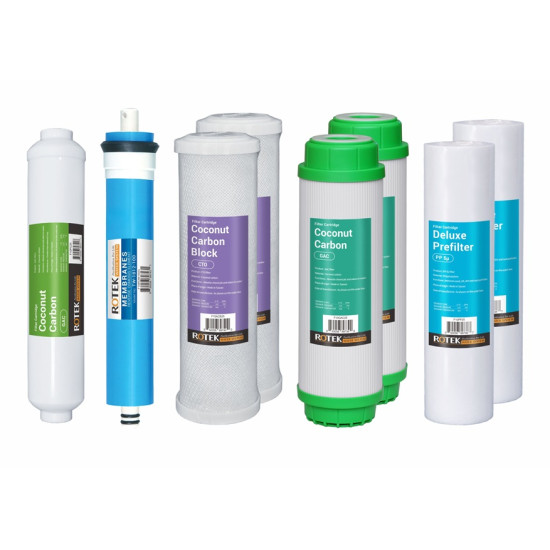 RO system - filter set - 100GPD - 1 year (2PP, 2GAC, 2CTO+ 1 ROM + 1 Post Carbon) RO system - filter set - 100GPD - 1 year (2PP, 2GAC, 2CTO+ 1 ROM + 1 Post Carbon)