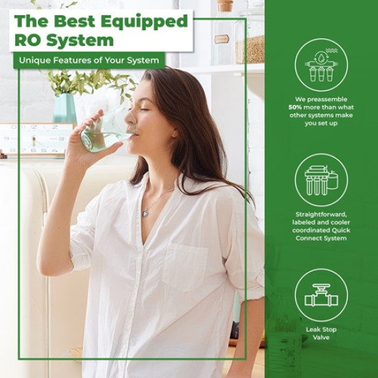 100 GPD - Under Sink 5-Stage RO drinking Filtration System NSF certified (no pump) & Alkaline with leak stop valve 100 GPD - Under Sink 5-Stage RO drinking Filtration System NSF certified (no pump) & Alkaline with leak stop valve