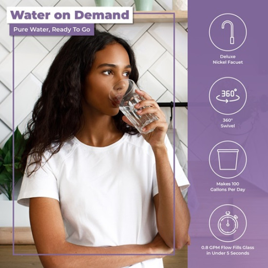 100 GPD - Under Sink 5-Stage RO drinking Filtration System NSF certified (no pump) & Alkaline with leak stop valve 100 GPD - Under Sink 5-Stage RO drinking Filtration System NSF certified (no pump) & Alkaline with leak stop valve